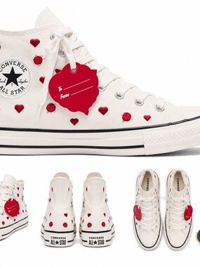 Converse Vintage White High Top Sneakers with Red Accents